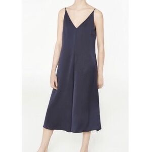 Mango Premium Navy Satin Wide Leg Cullootte Cropped Jumpsuit S